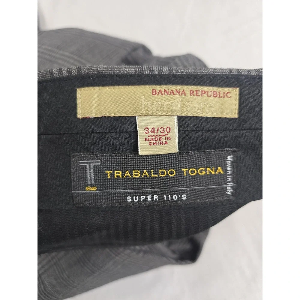 Banana‎ Republic Pants Mens 34x30 Gray Plaid Wool Heritage Super 110s Trousers